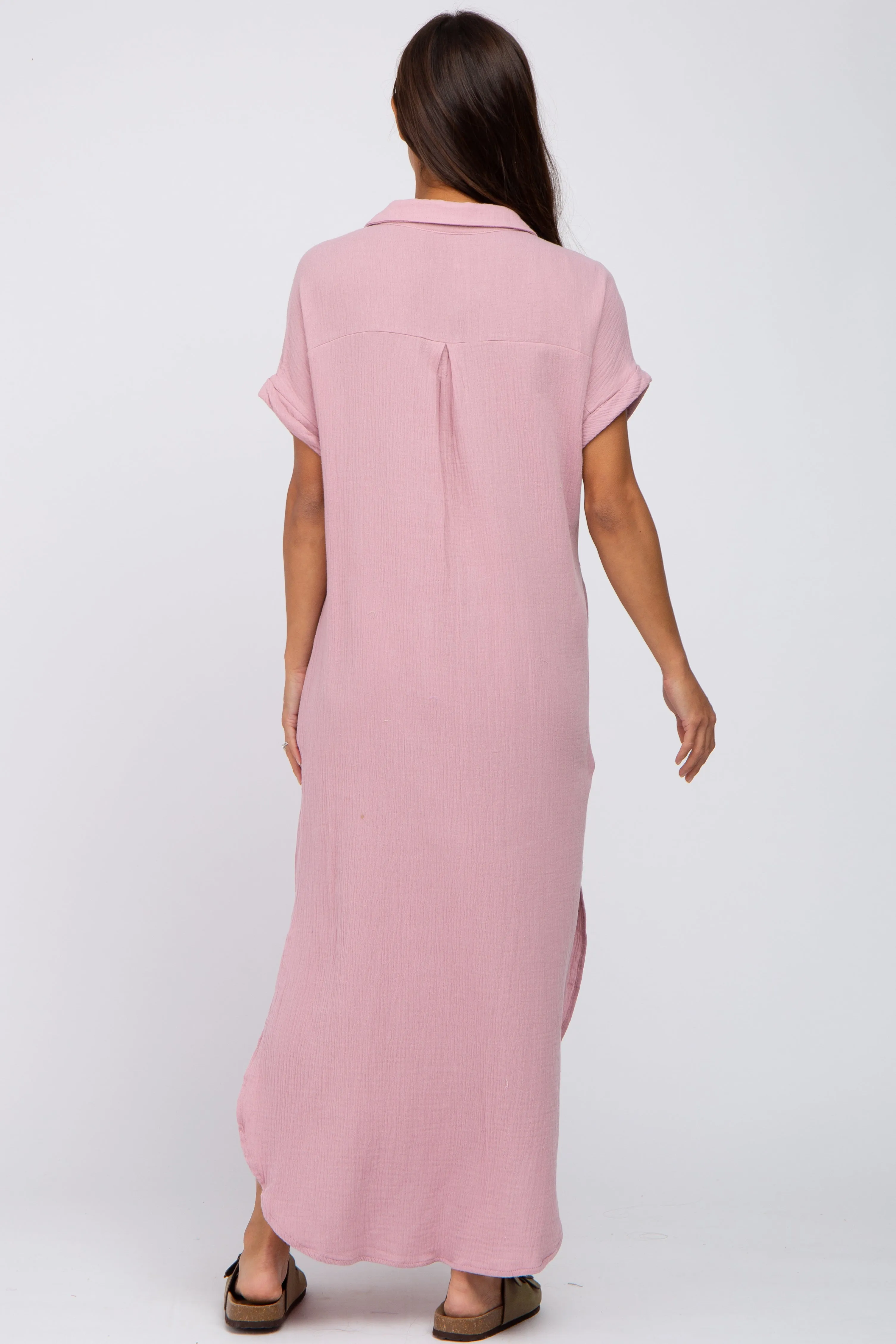 Light Pink Button Down Maternity Midi Dress sold by Pinkblush product image thumbnail 3