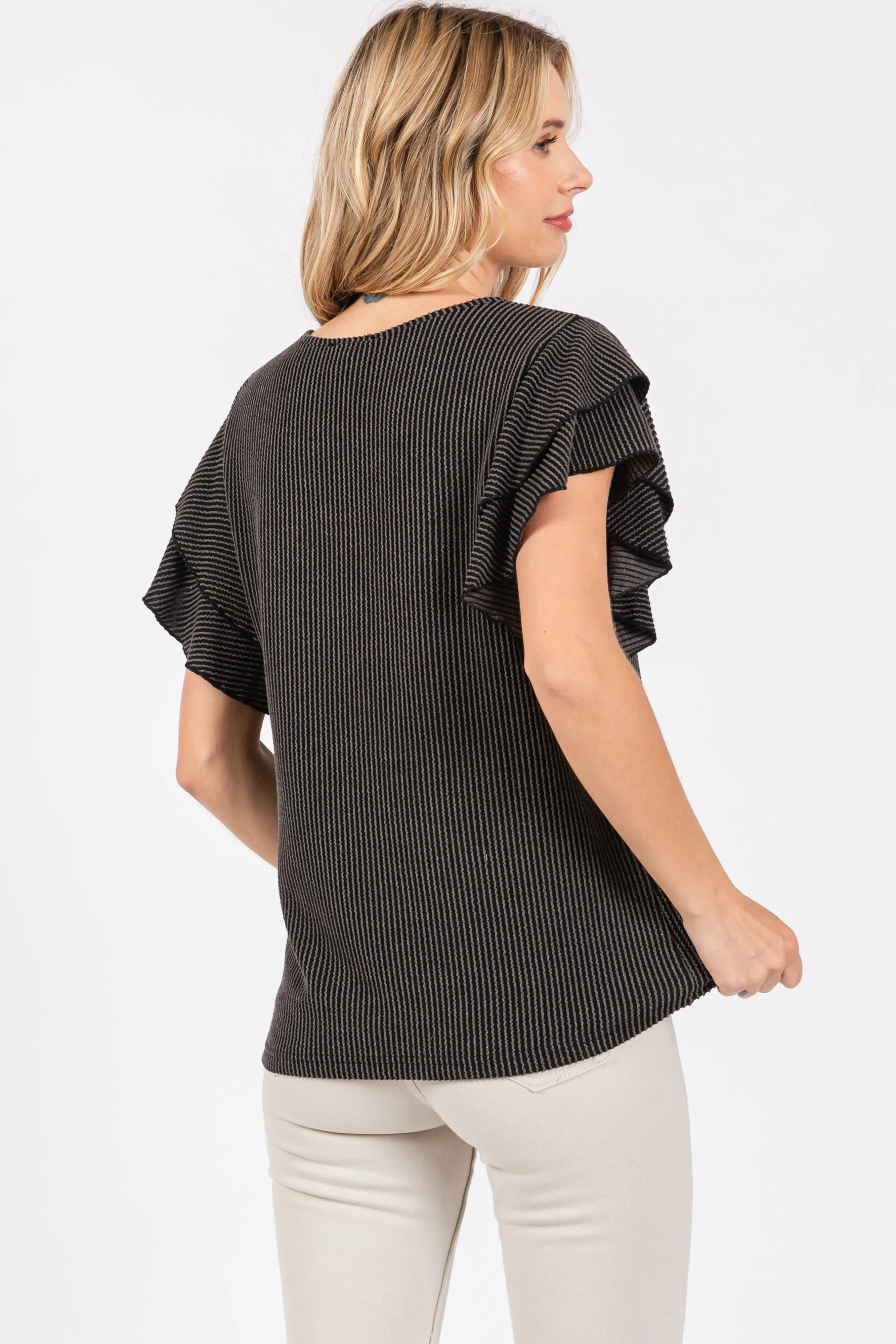 Charcoal Ruffle Sleeve Ribbed Top sold by Pinkblush product image thumbnail 3