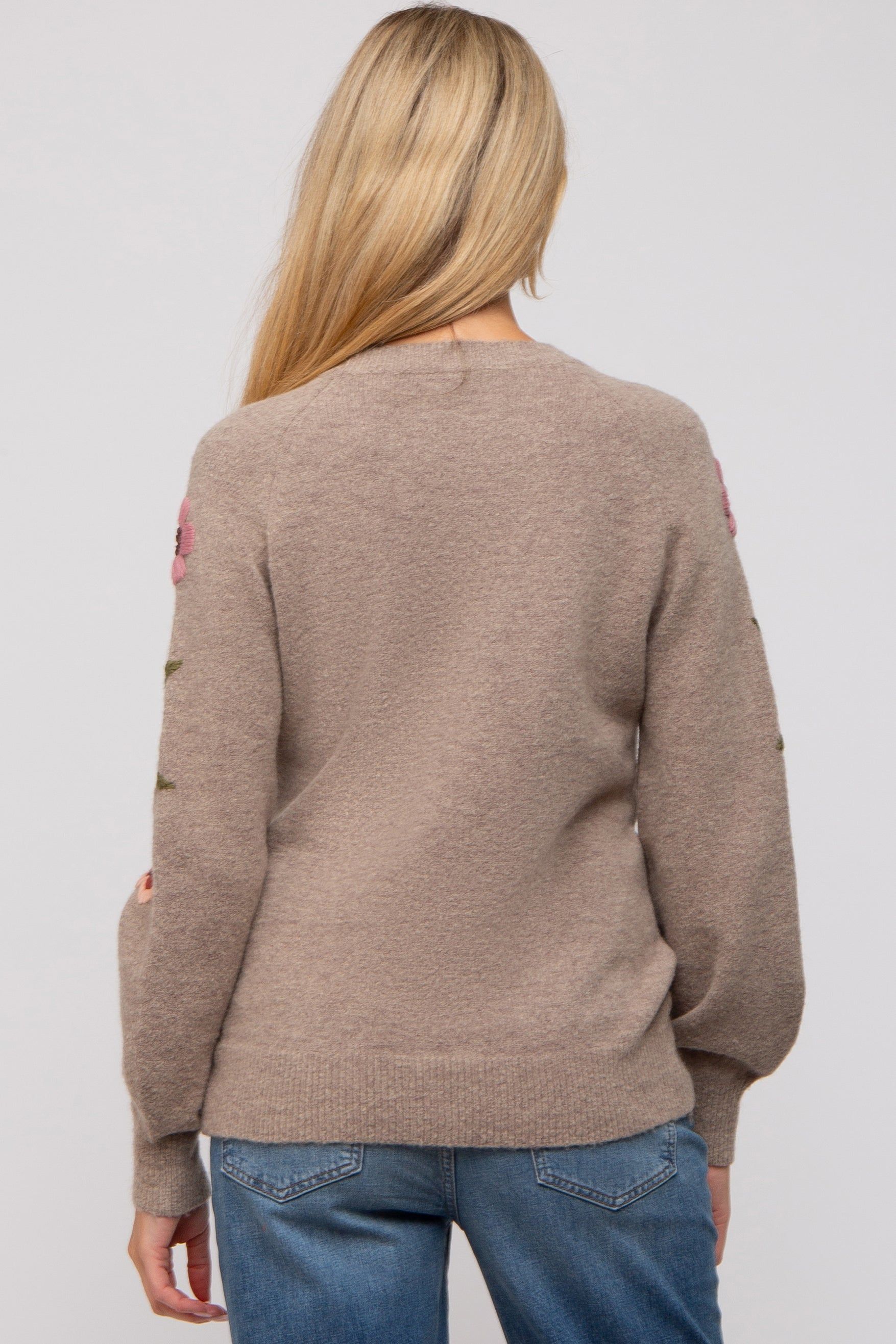 Beige Knit Floral Maternity Sweater sold by Pinkblush product image thumbnail 4