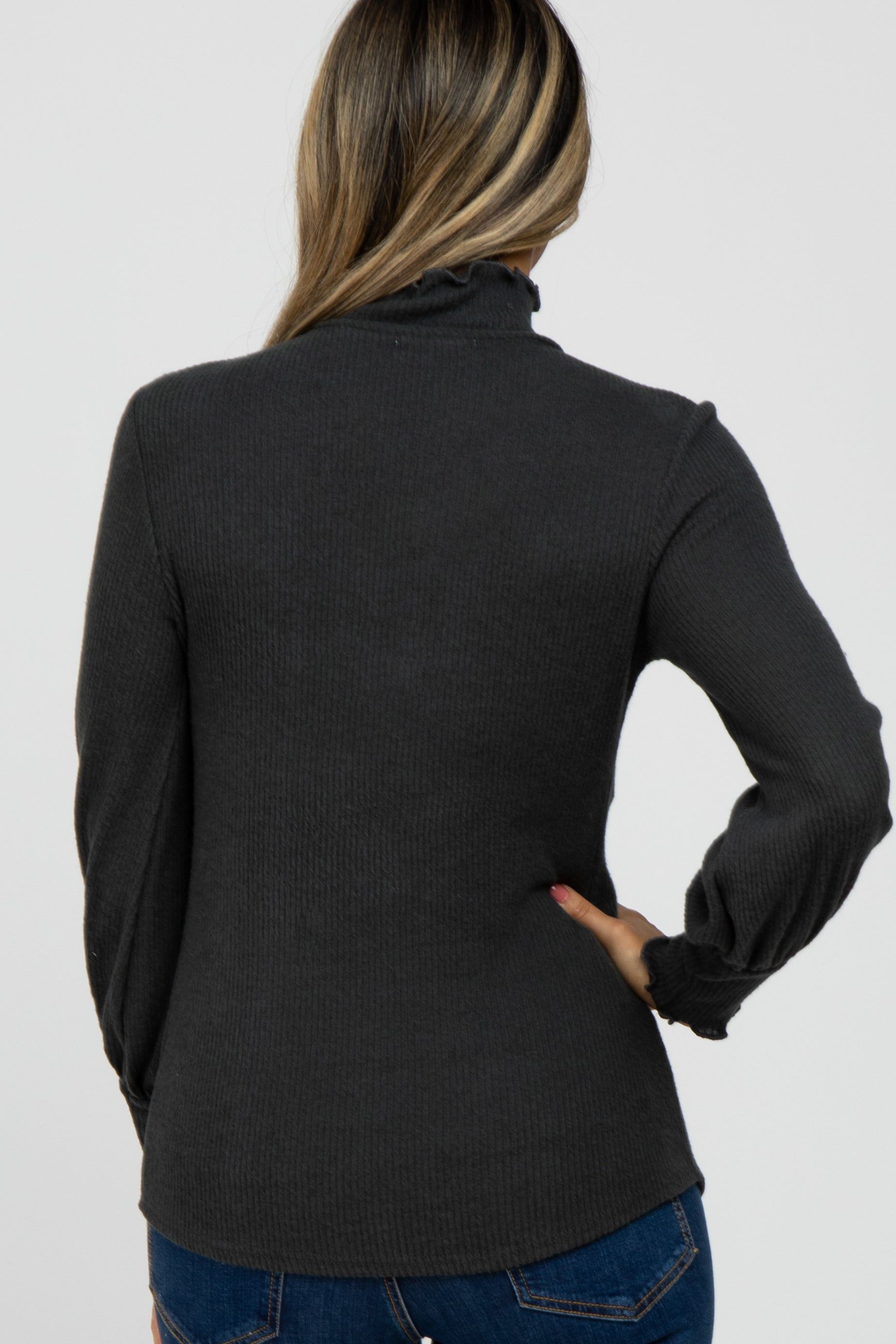 Forest Green Brushed Ribbed Mock Neck Top sold by Pinkblush product image thumbnail 4