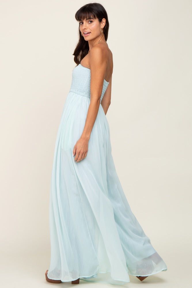 Mint Green Smocked Strapless Wide Leg Jumpsuit sold by Pinkblush product image thumbnail 2