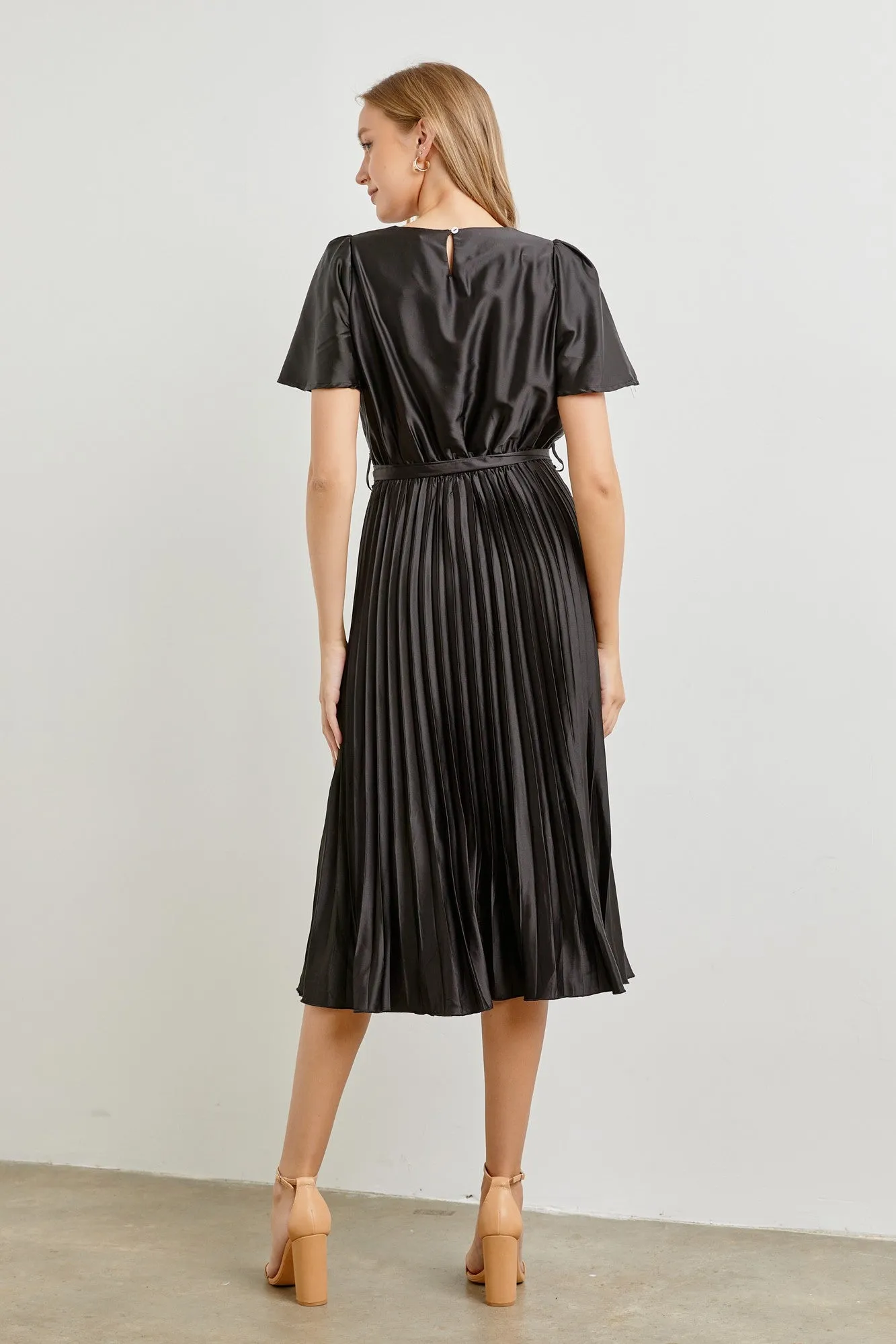 Black Satin Pleated Midi Dress sold by Pinkblush product image thumbnail 2