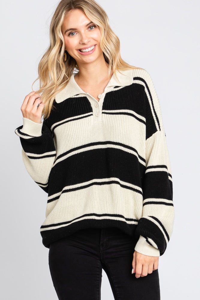 Black Striped Knit Maternity Collared Sweater sold by Pinkblush product image thumbnail 7