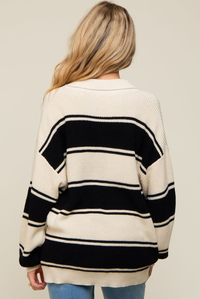 Black Striped Knit Maternity Collared Sweater sold by Pinkblush product image thumbnail 4