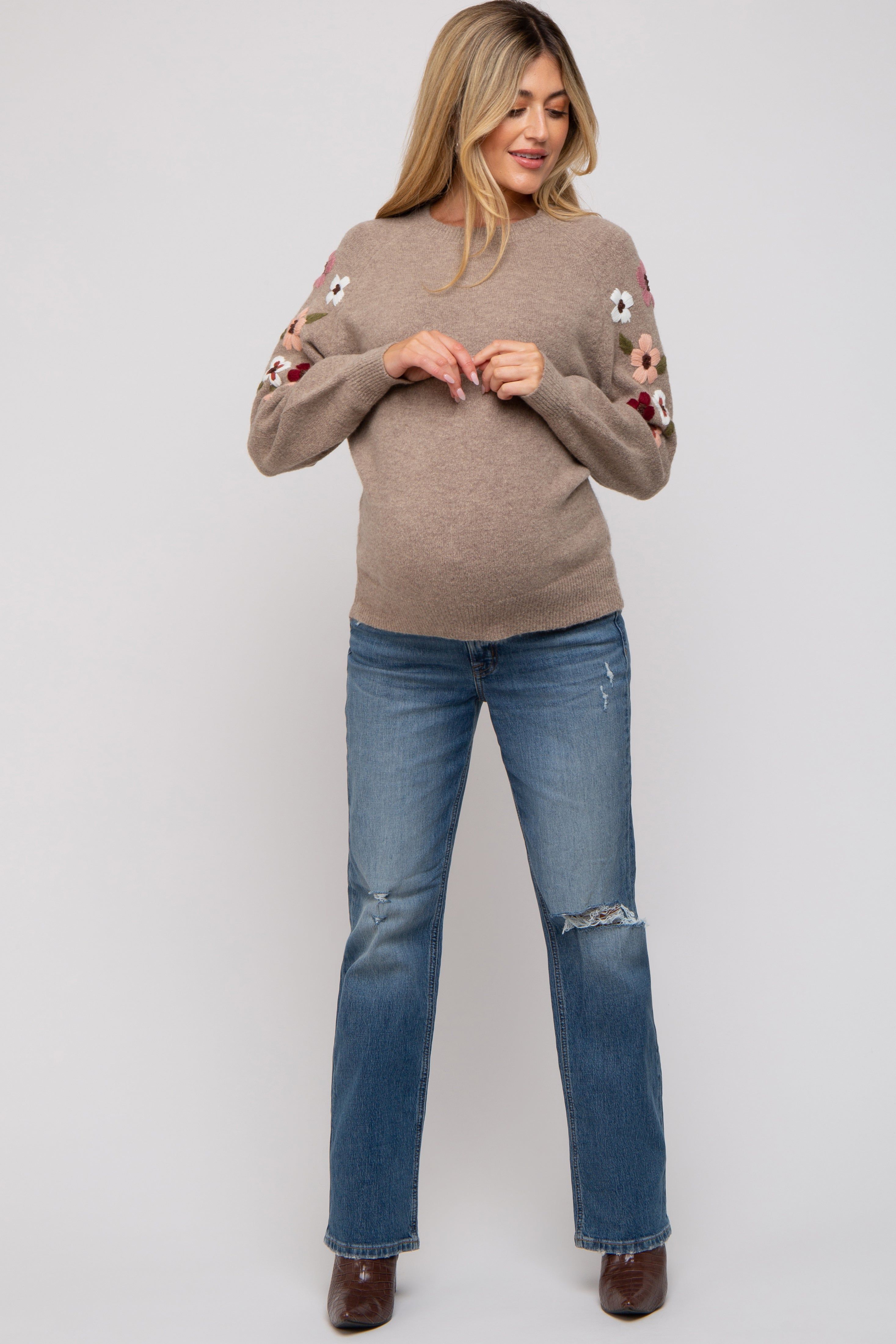 Beige Knit Floral Maternity Sweater sold by Pinkblush product image thumbnail 5