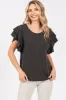 Charcoal Ruffle Sleeve Ribbed Top sold by Pinkblush