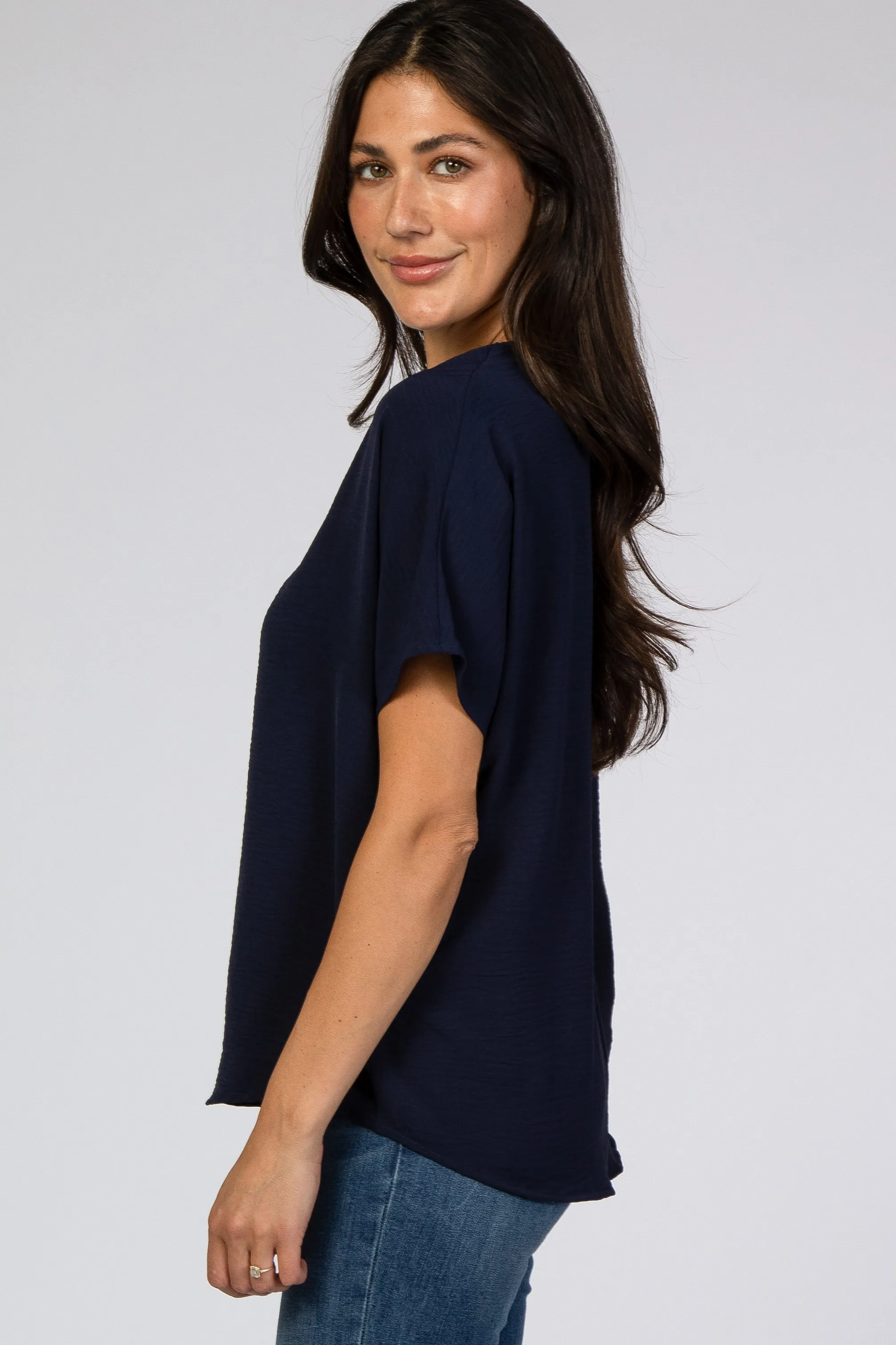 Navy Short Sleeve Blouse sold by Pinkblush product image thumbnail 2