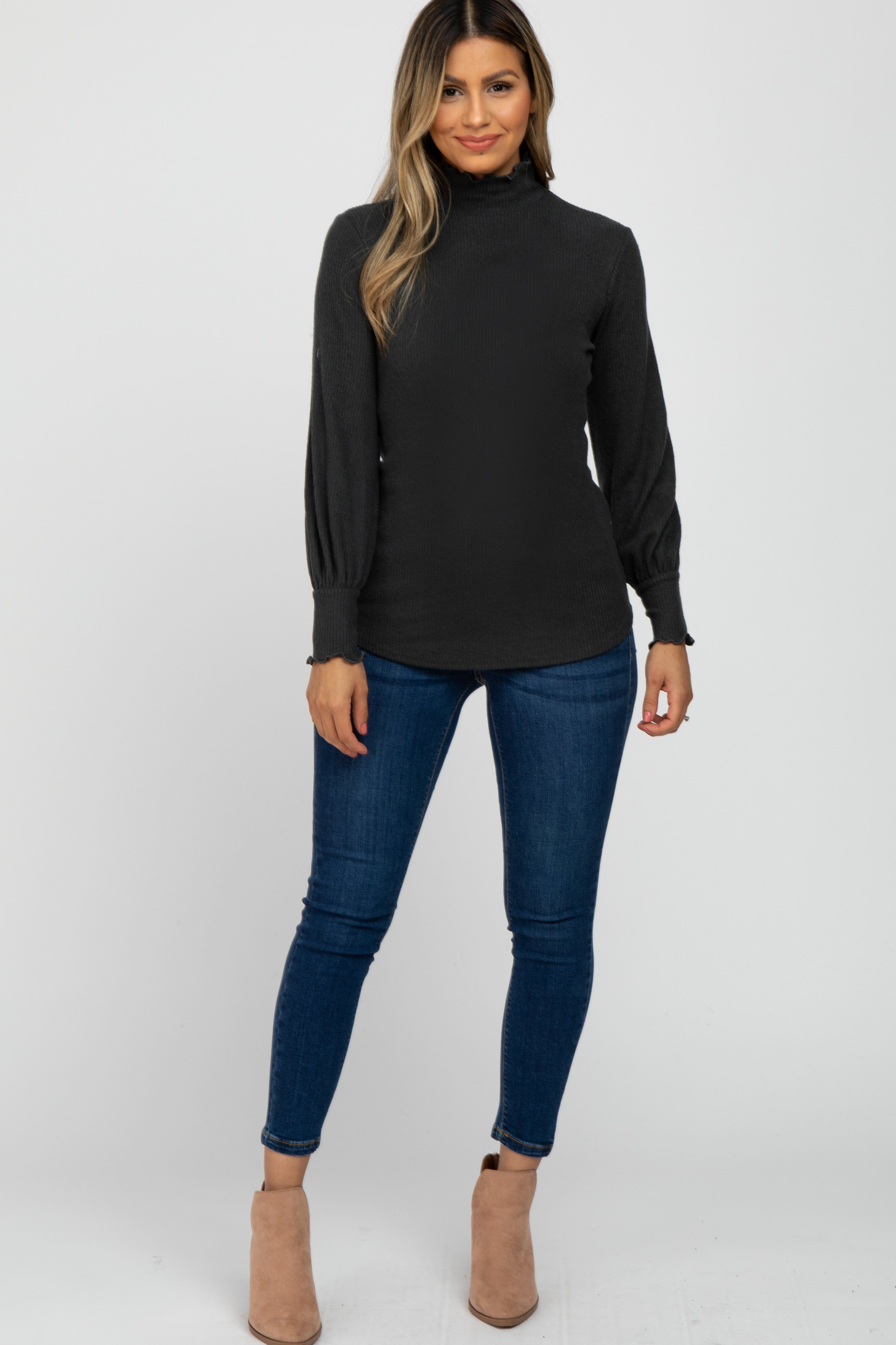 Forest Green Brushed Ribbed Mock Neck Top sold by Pinkblush product image thumbnail 2