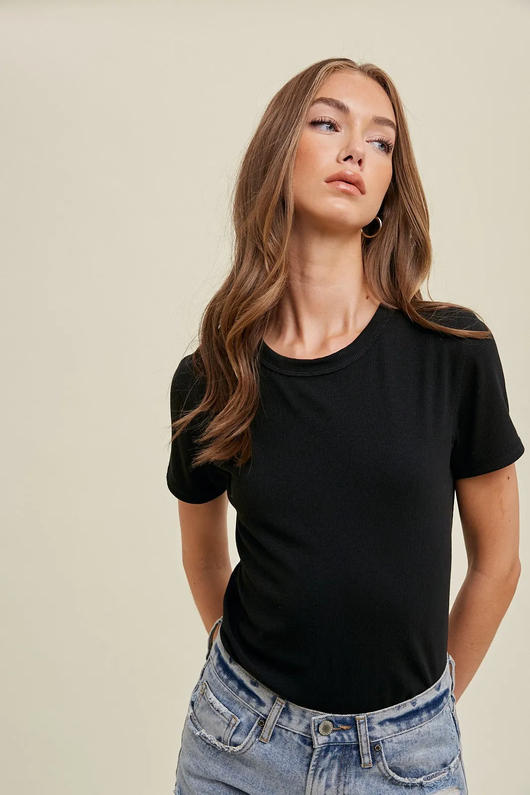 Black Ribbed Short Sleeve Curved Hem Maternity Top sold by Pinkblush product image thumbnail 5