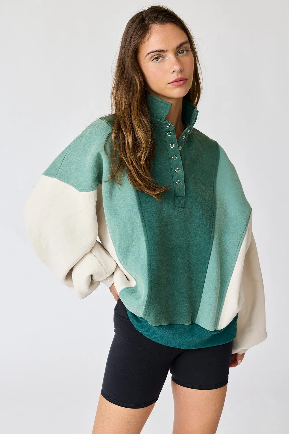 Forest Green Colorblock Snap Button Polo Sweatshirt sold by Pinkblush