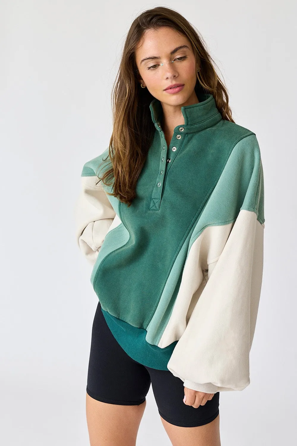 Forest Green Colorblock Snap Button Polo Sweatshirt sold by Pinkblush product image thumbnail 2