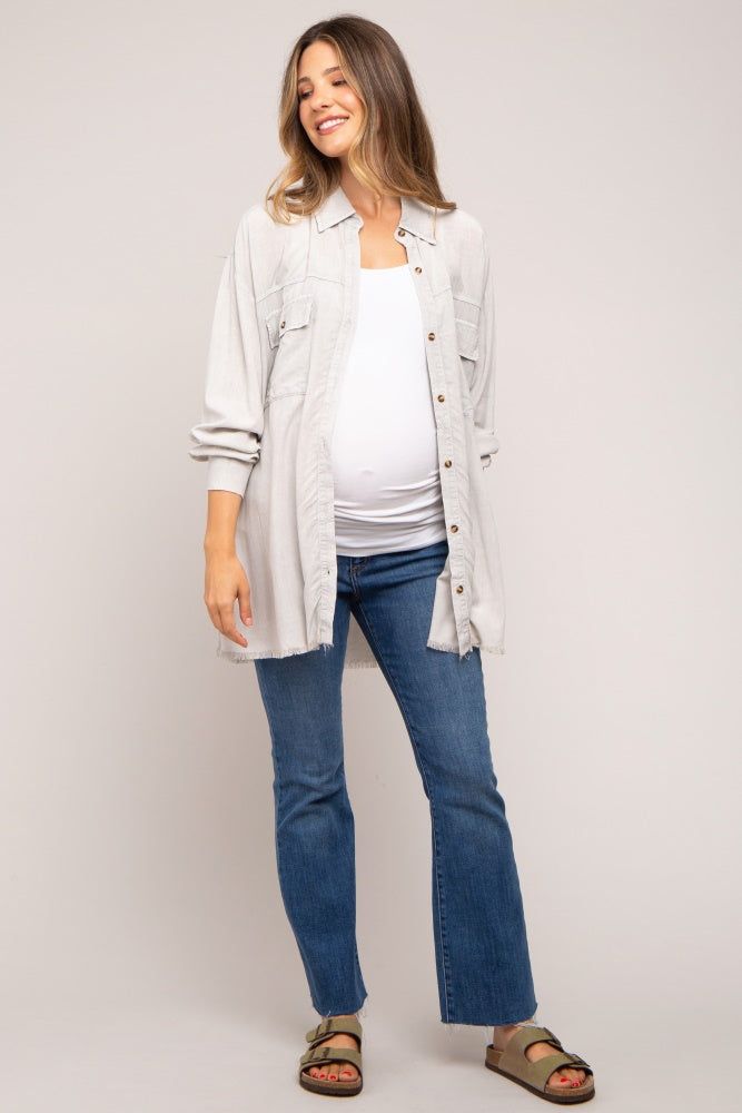 Light Grey Collared Button Front Raw Hem Maternity Top sold by Pinkblush product image thumbnail 5