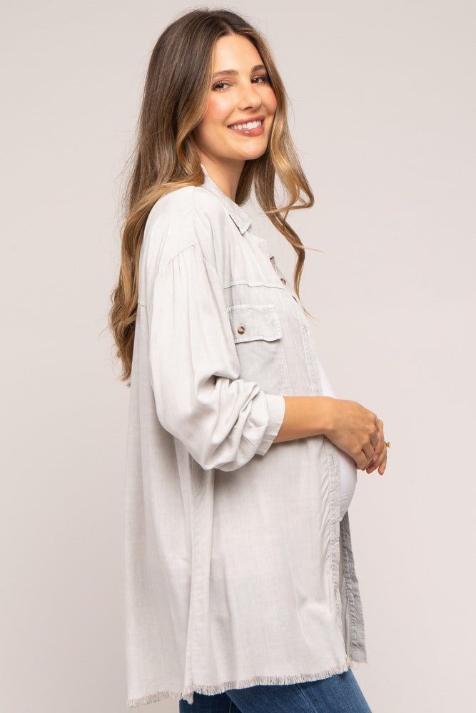 Light Grey Collared Button Front Raw Hem Maternity Top sold by Pinkblush product image thumbnail 2