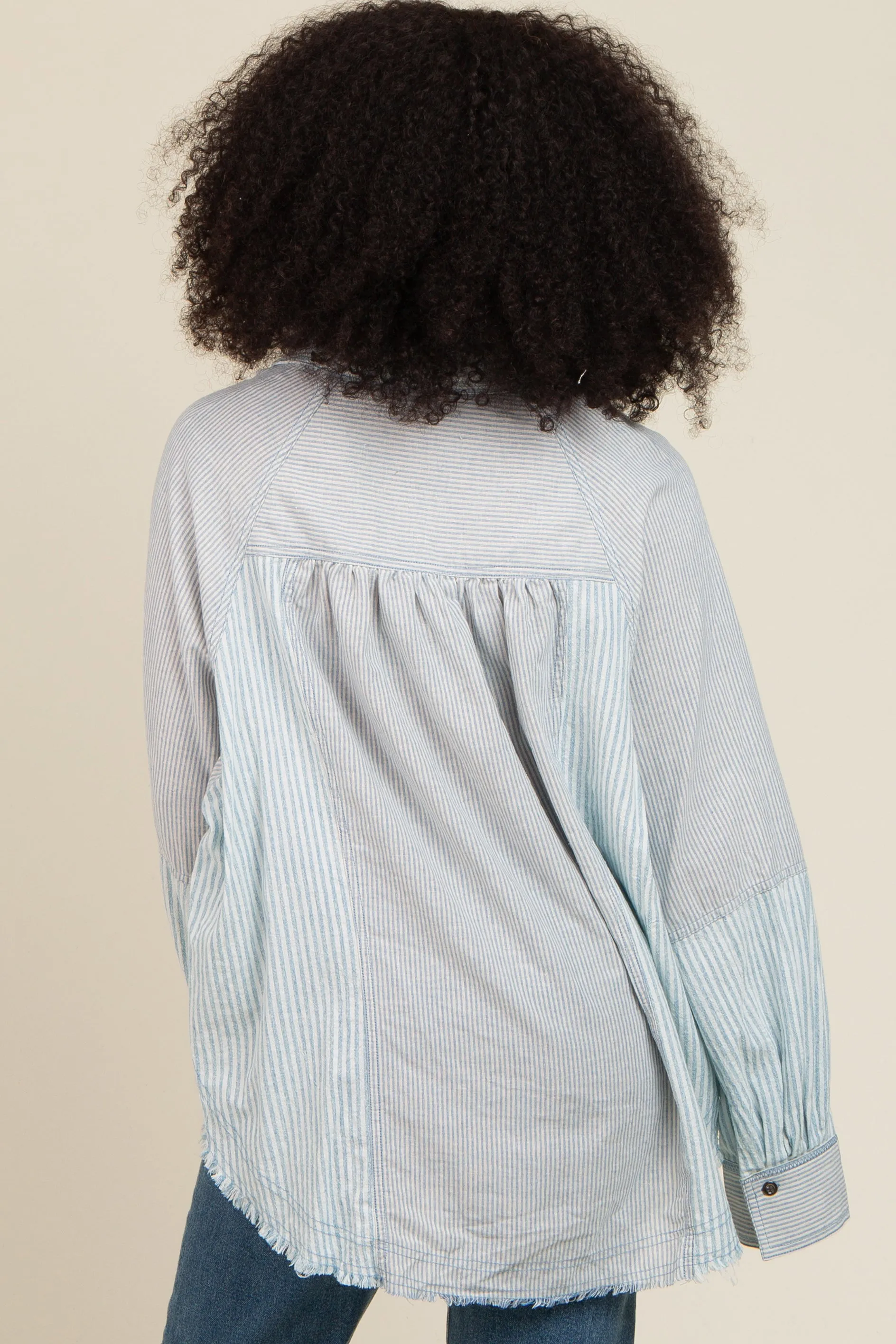Blue Striped Button Down Oversized Long Sleeve Top sold by Pinkblush product image thumbnail 3