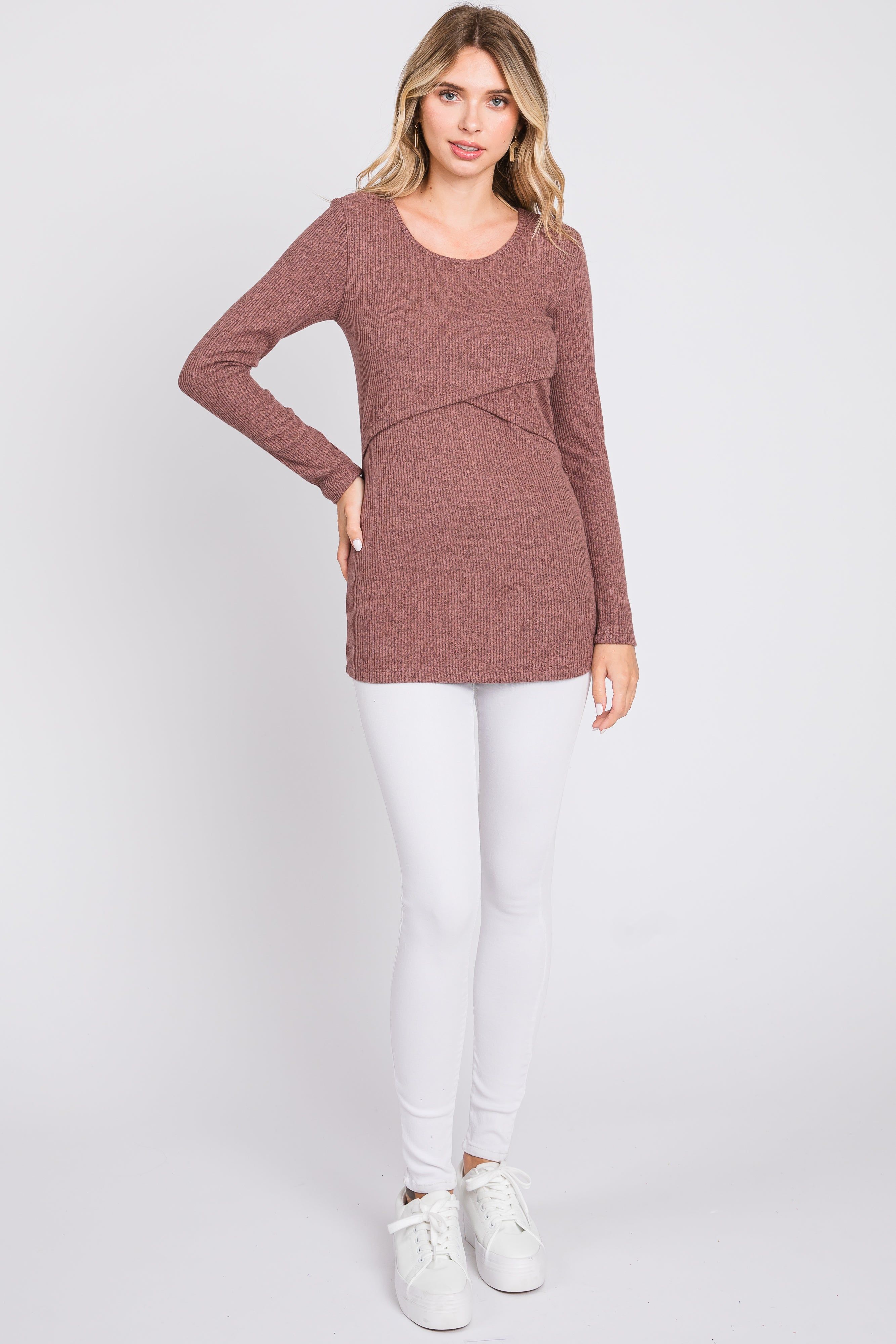 Mauve Ribbed Crossover Nursing Top sold by Pinkblush product image thumbnail 4