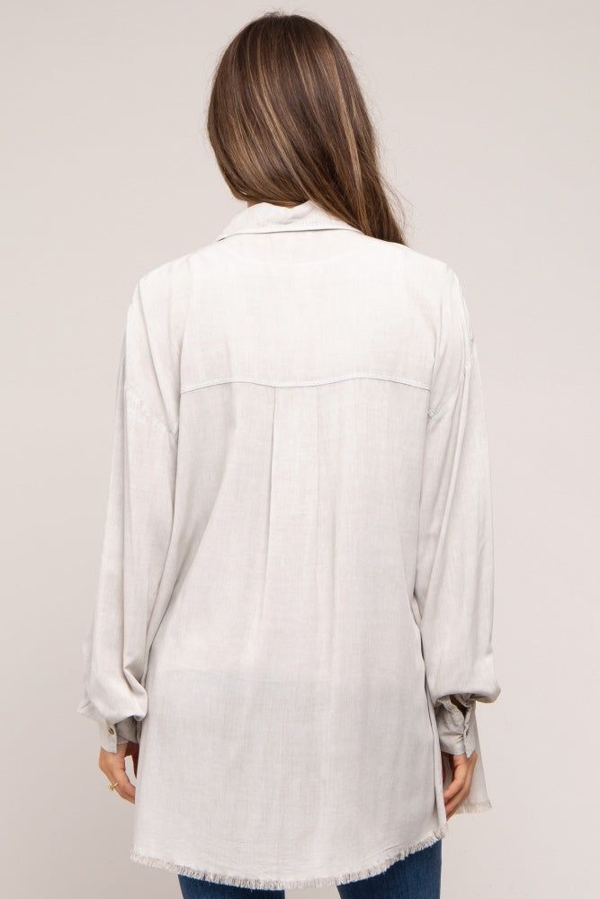 Light Grey Collared Button Front Raw Hem Maternity Top sold by Pinkblush product image thumbnail 3