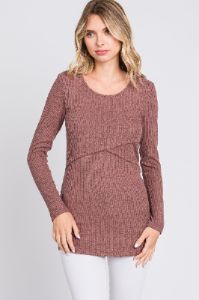 Mauve Ribbed Crossover Nursing Top sold by Pinkblush