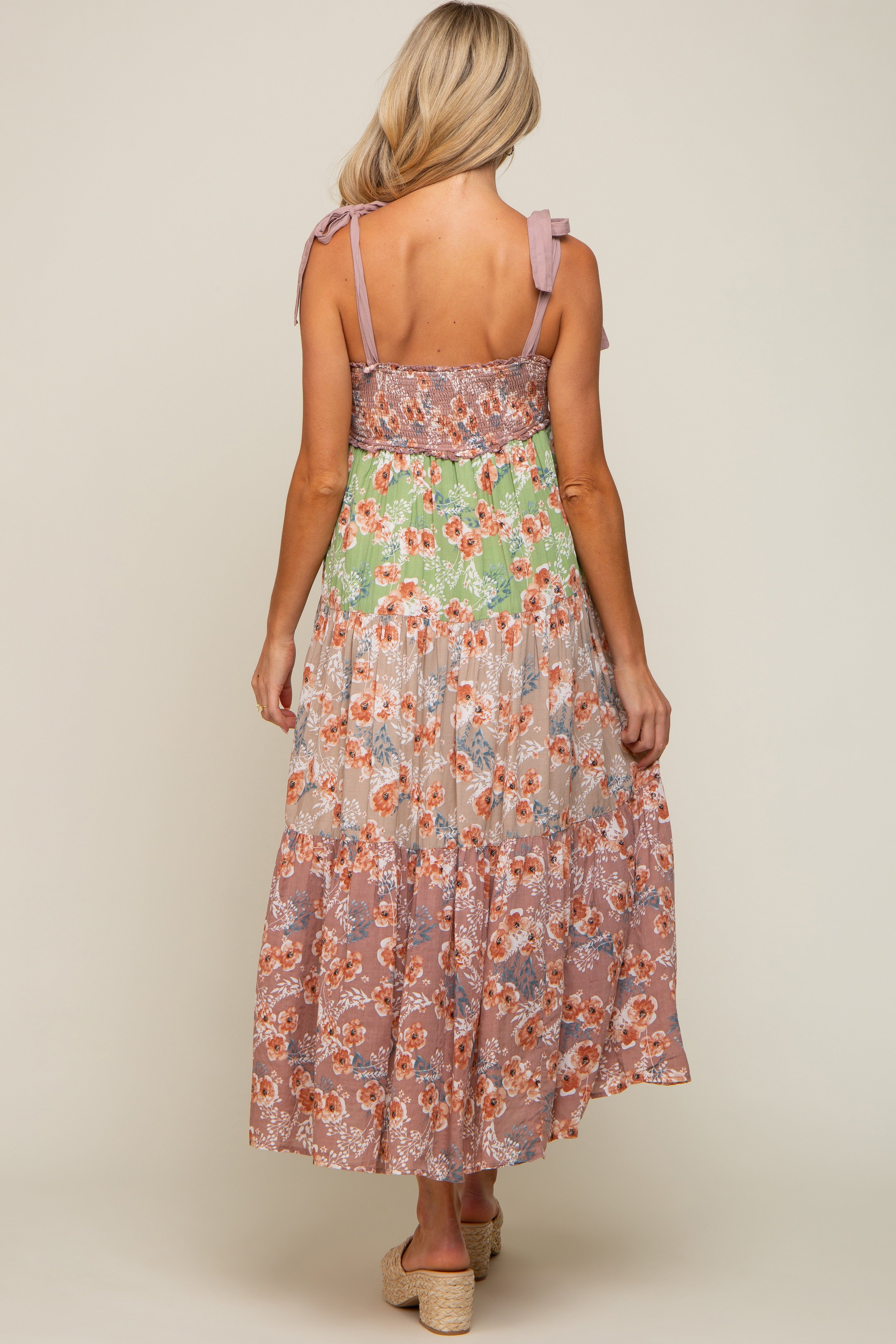 Mauve Multicolor Floral Tiered Maternity Midi Dress sold by Pinkblush product image thumbnail 3
