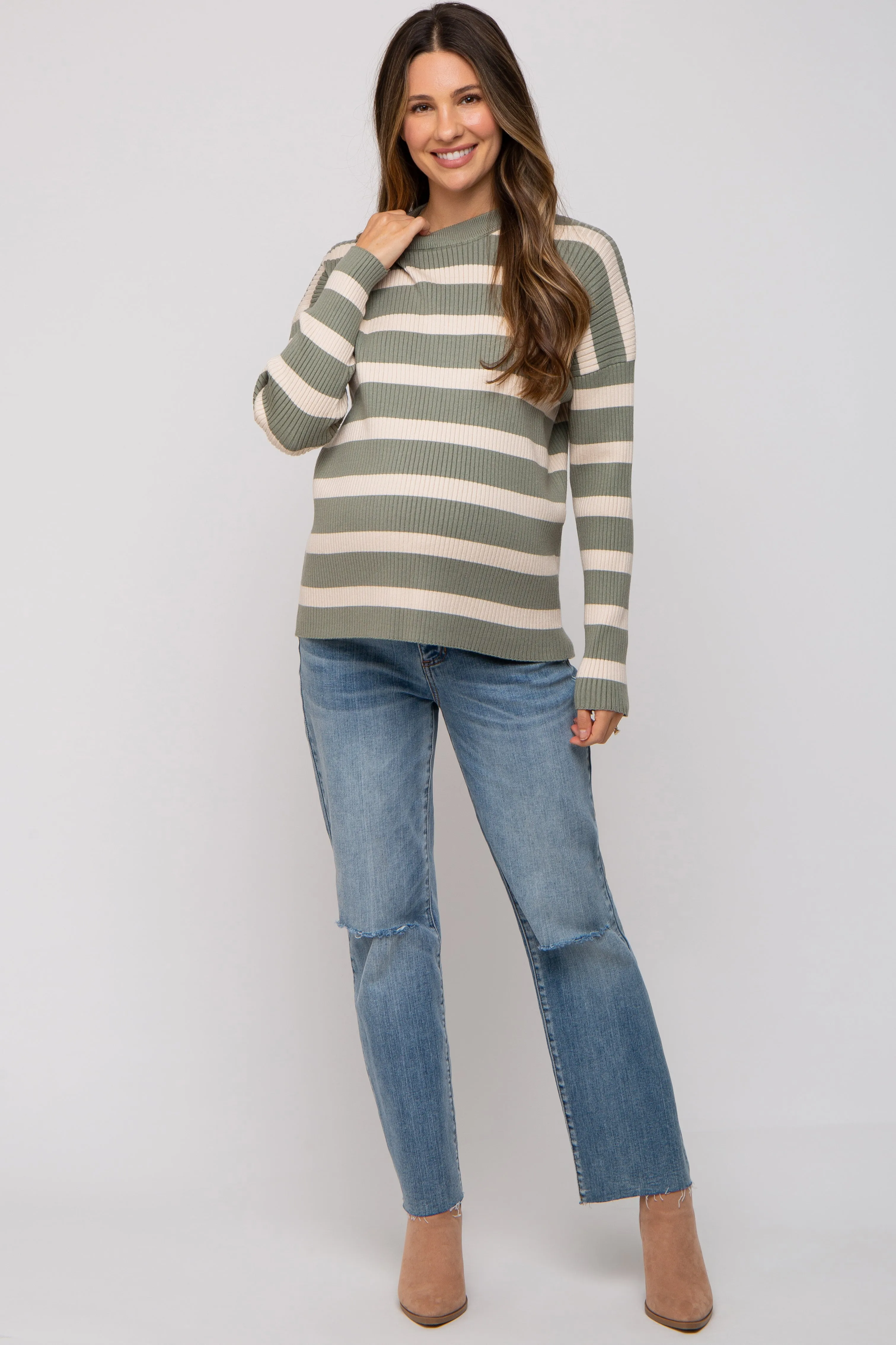 Olive Striped Ribbed Long Sleeve Maternity Top sold by Pinkblush product image thumbnail 5