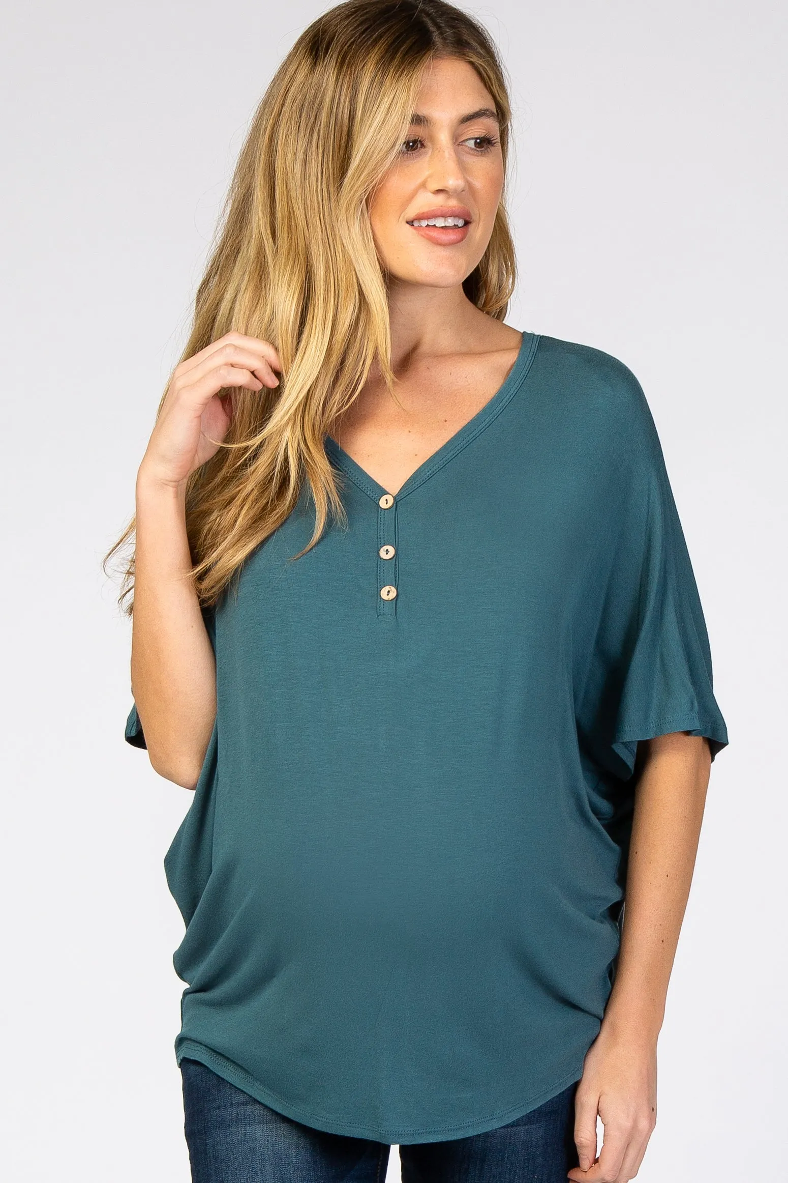 Teal Button Front Maternity Tunic sold by Pinkblush