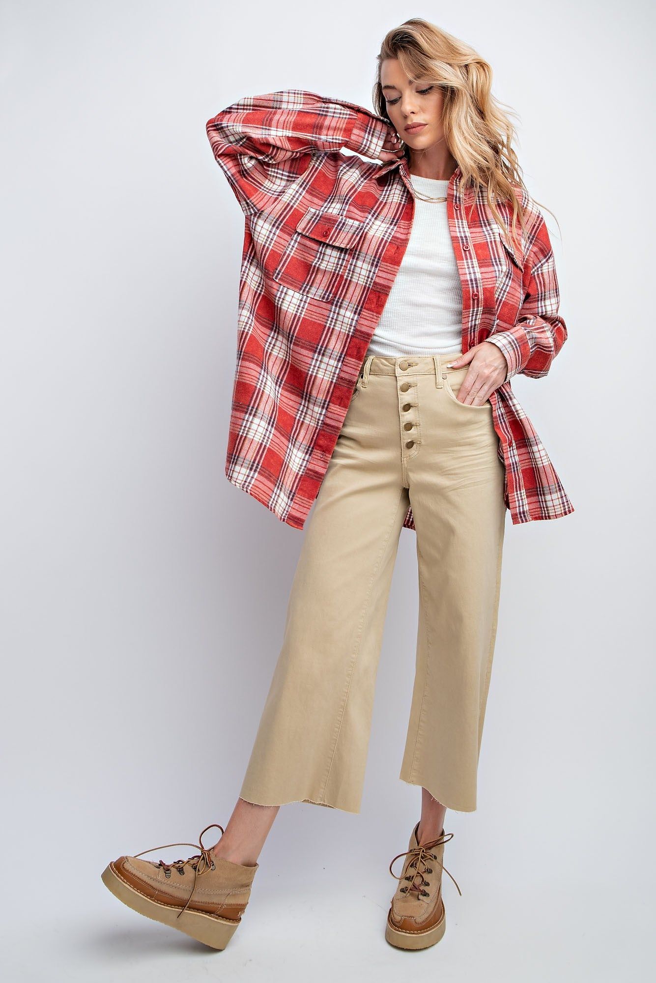 Khaki Wide Leg Twill Trousers sold by Pinkblush
