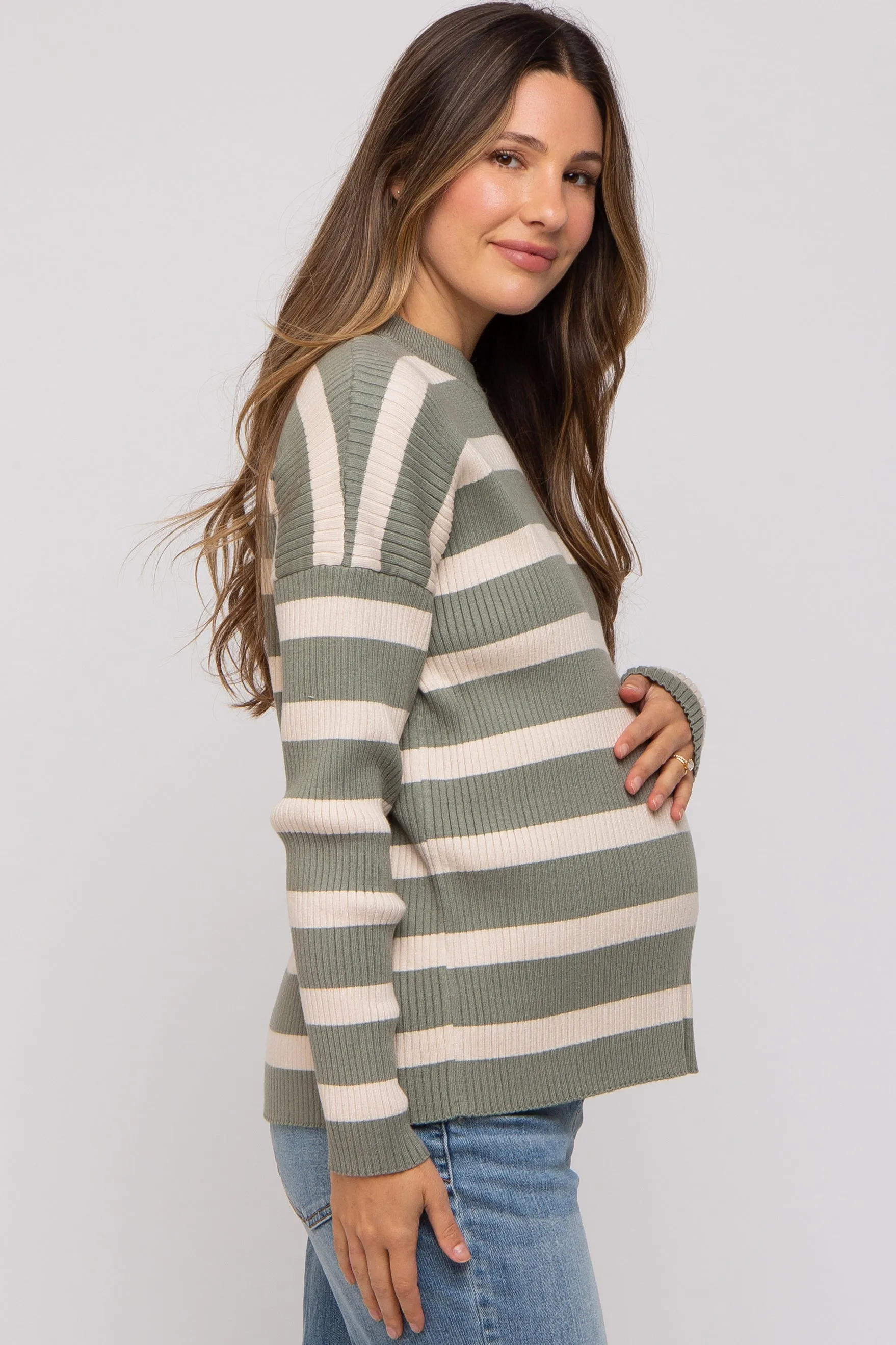Olive Striped Ribbed Long Sleeve Maternity Top sold by Pinkblush product image thumbnail 3