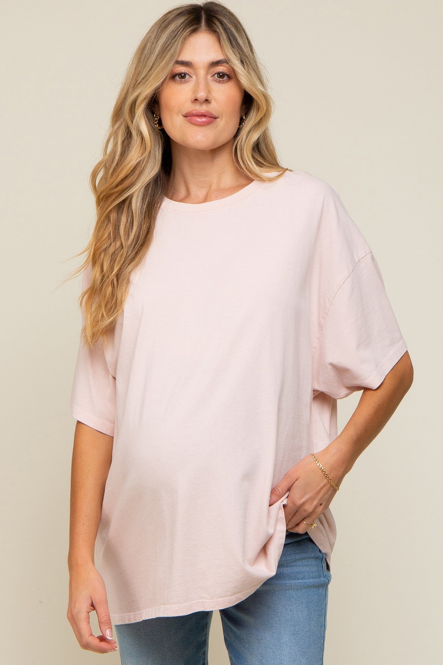 Light Pink Oversized Maternity T-Shirt sold by Pinkblush