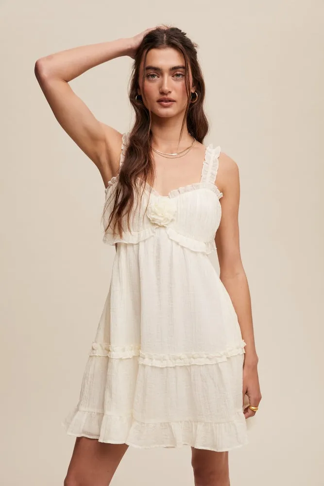 Cream Delicate Sweetheart Ruffled Flower Detail Dress sold by Pinkblush