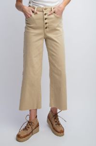 Khaki Wide Leg Twill Trousers sold by Pinkblush