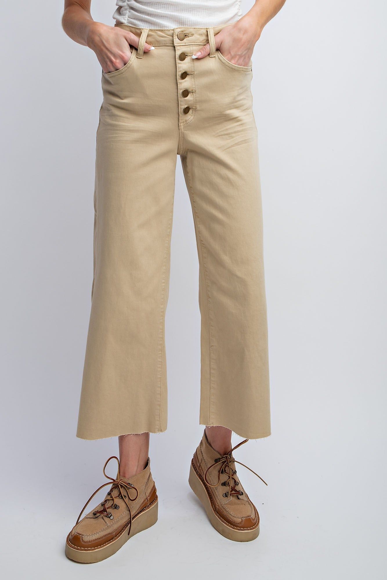 Khaki Wide Leg Twill Trousers sold by Pinkblush product image thumbnail 2