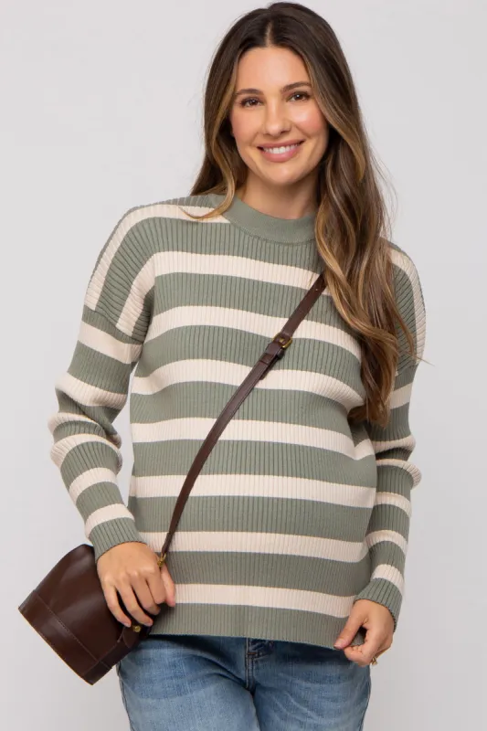 Olive Striped Ribbed Long Sleeve Maternity Top sold by Pinkblush