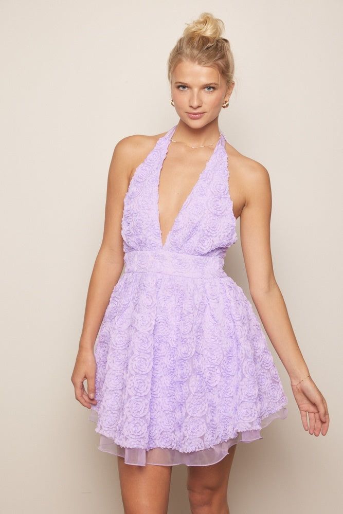 Lavender 3D Floral Halter Dress sold by Pinkblush product image thumbnail 2
