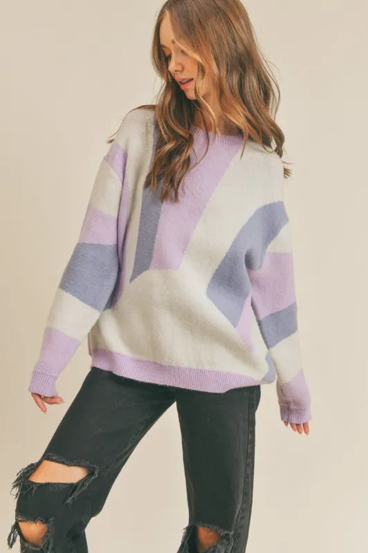 Blue Multi Oversized Pullover Sweater sold by Pinkblush
