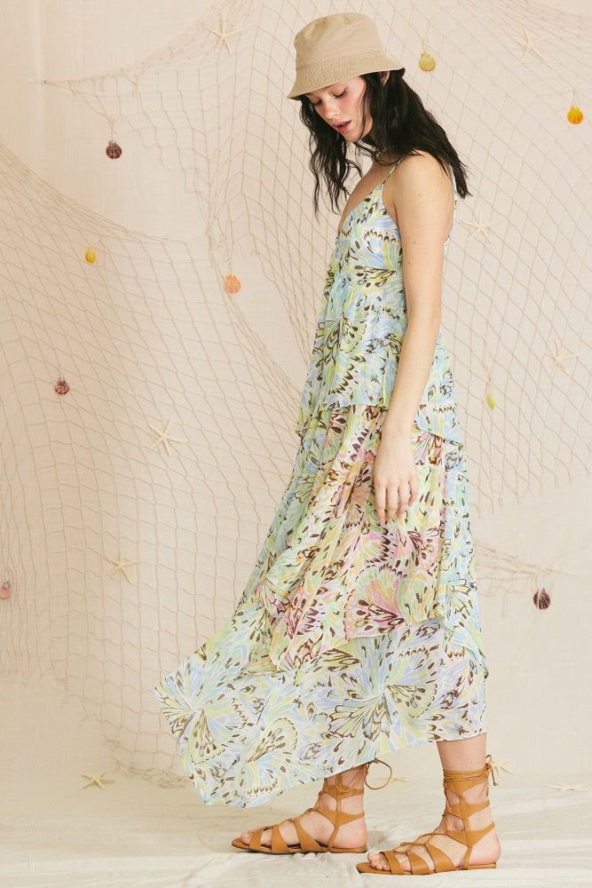 Mint Blue Printed Chiffon Asymmetrical Maxi Dress sold by Pinkblush product image thumbnail 2