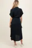 Black Button Down Belted Dolman Sleeve Maternity Midi Dress sold by Pinkblush
