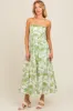 Green Floral Wave Trim Back Tie Midi Dress sold by Pinkblush