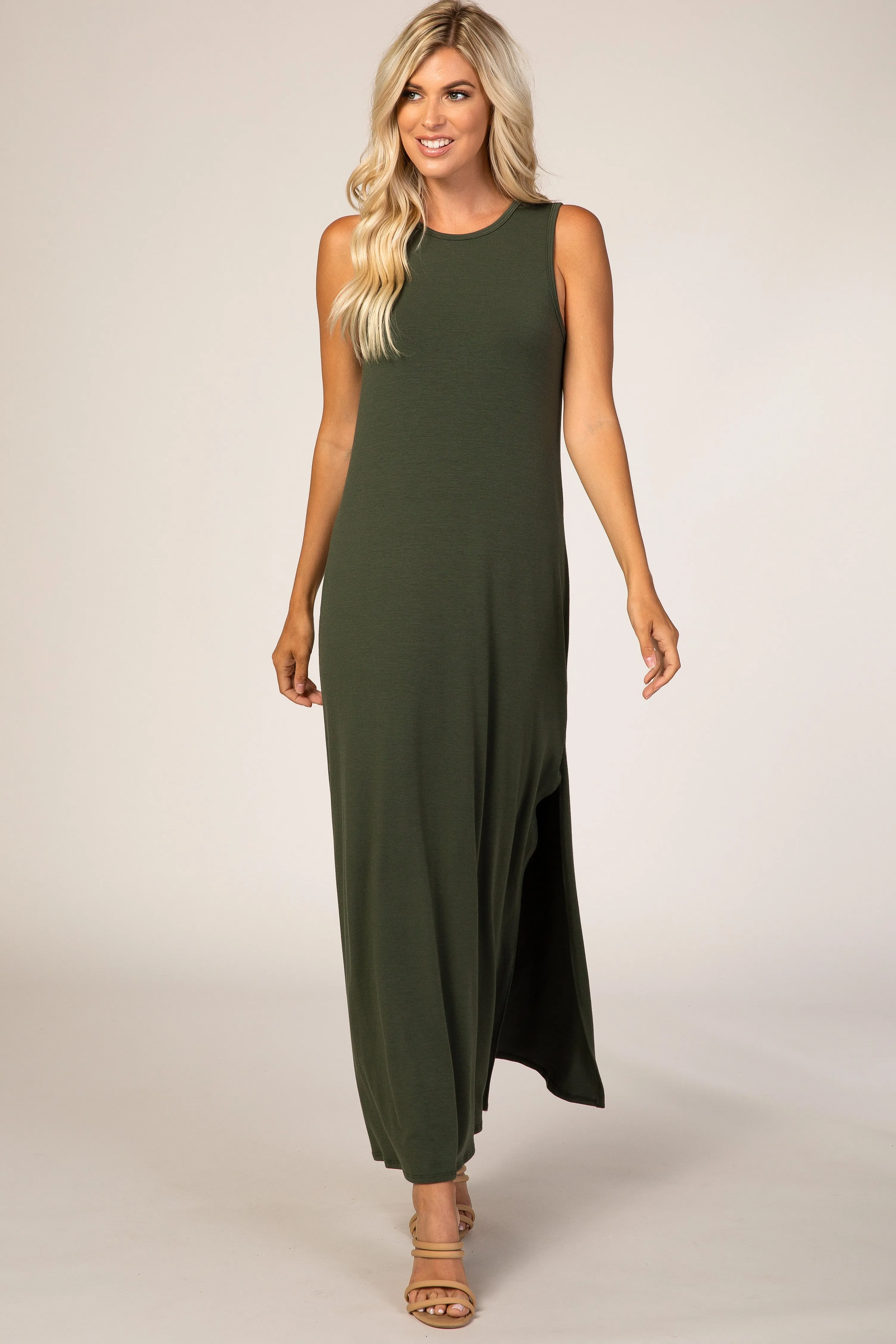 Olive Side Slit Maxi Dress sold by Pinkblush product image thumbnail 4