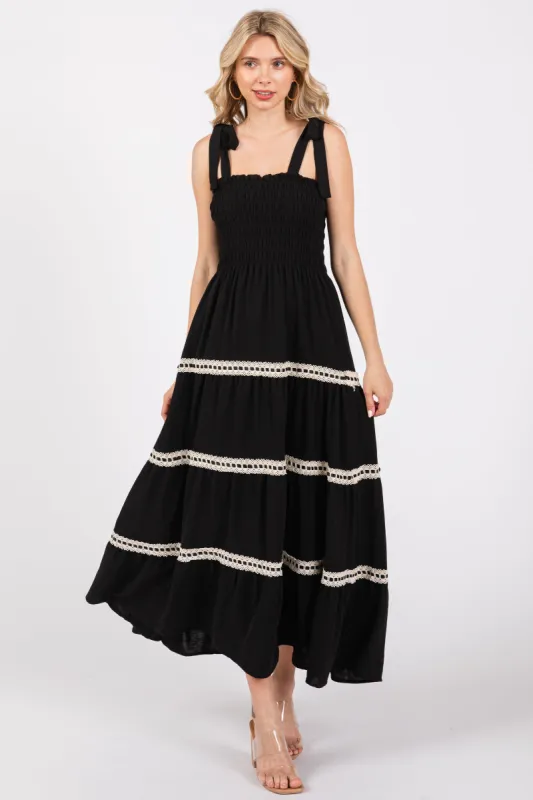 Black Smocked Maxi Dress sold by Pinkblush