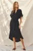 Black Button Down Belted Dolman Sleeve Maternity Midi Dress sold by Pinkblush