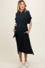 Black Button Down Belted Dolman Sleeve Maternity Midi Dress sold by Pinkblush