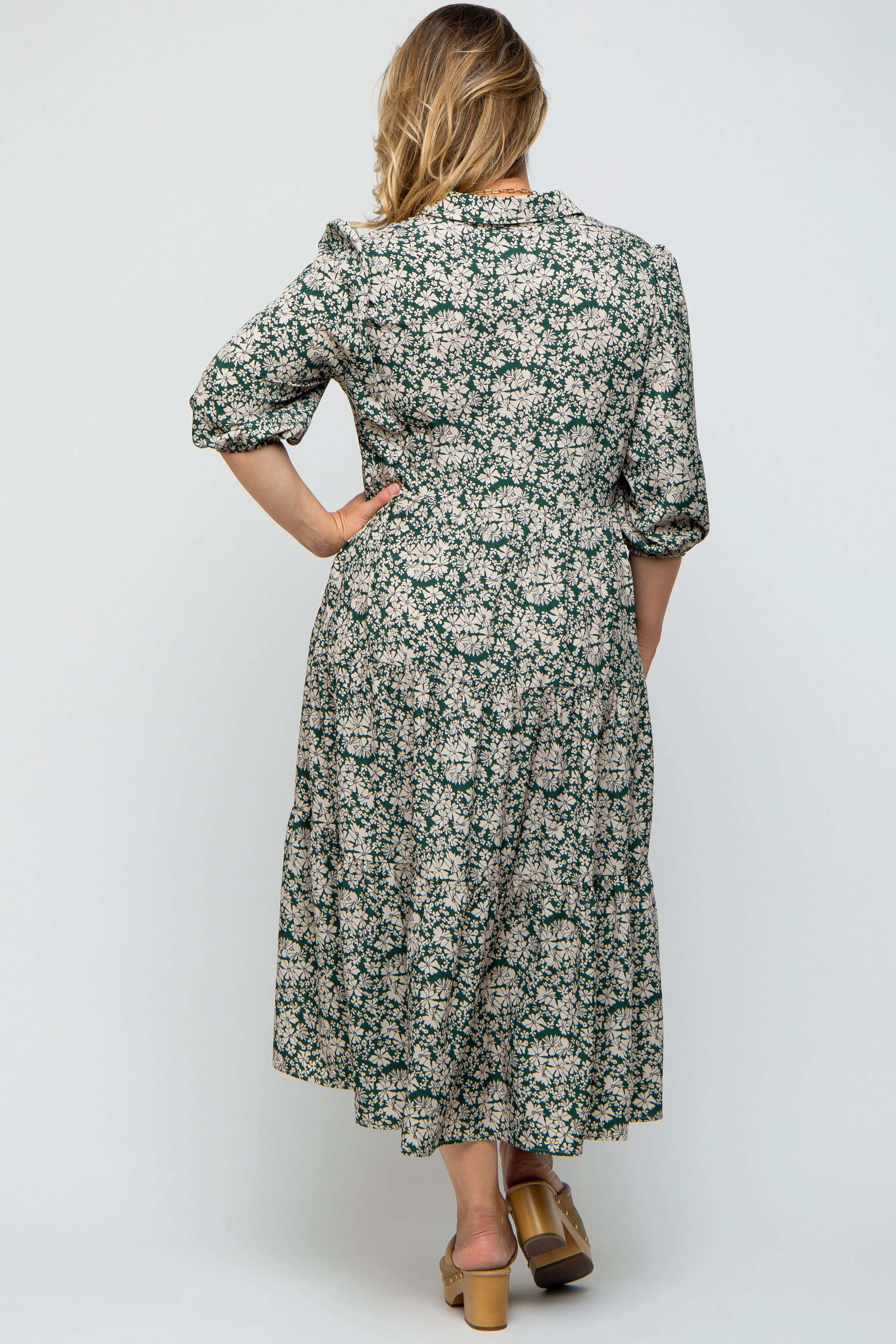Green Floral Collared Tiered Plus Maternity Maxi Dress sold by Pinkblush product image thumbnail 3