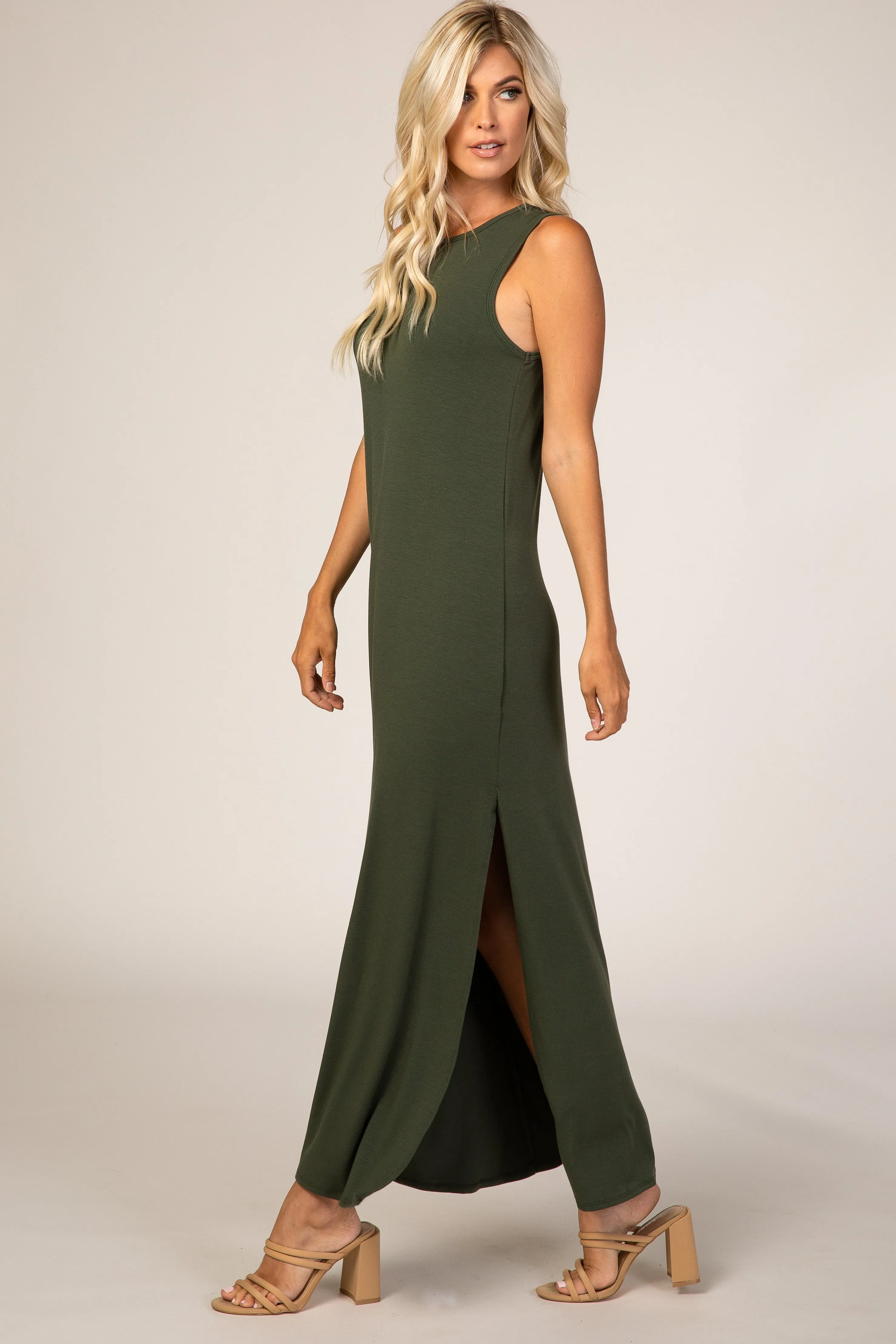 Olive Side Slit Maxi Dress sold by Pinkblush product image thumbnail 2