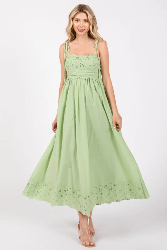 Mint Green Eyelet Floral Shoulder Tie Dress sold by Pinkblush