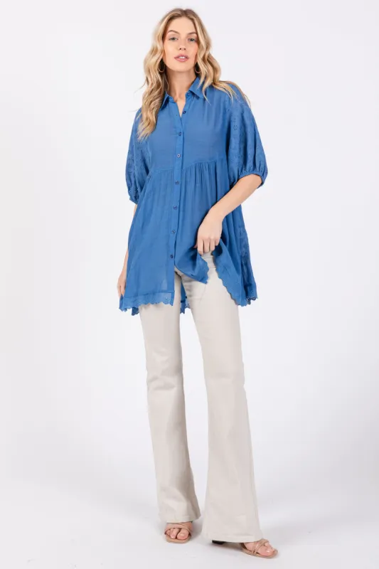 Blue Collared Lightweight Tunic sold by Pinkblush