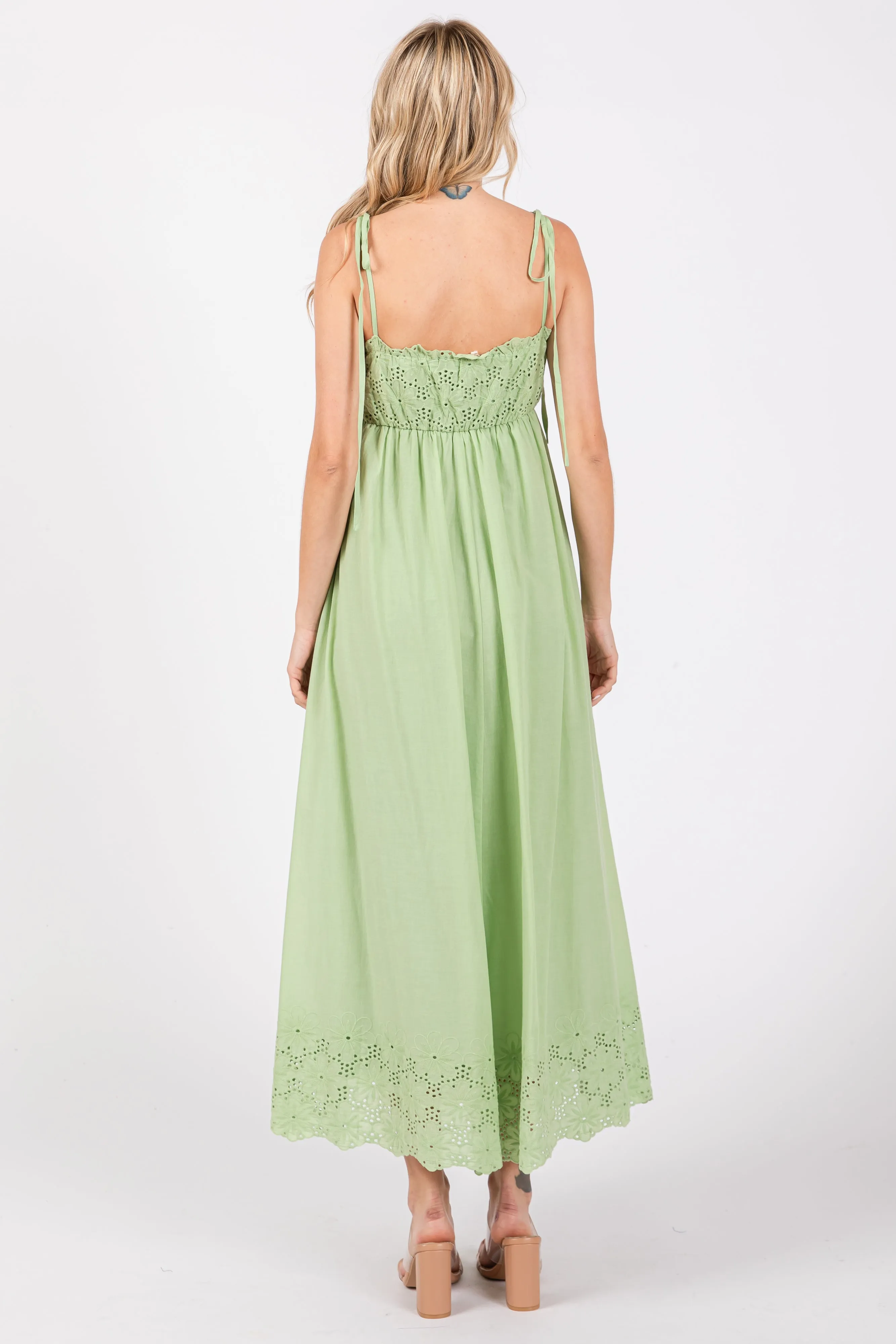 Mint Green Eyelet Floral Shoulder Tie Dress sold by Pinkblush product image thumbnail 3