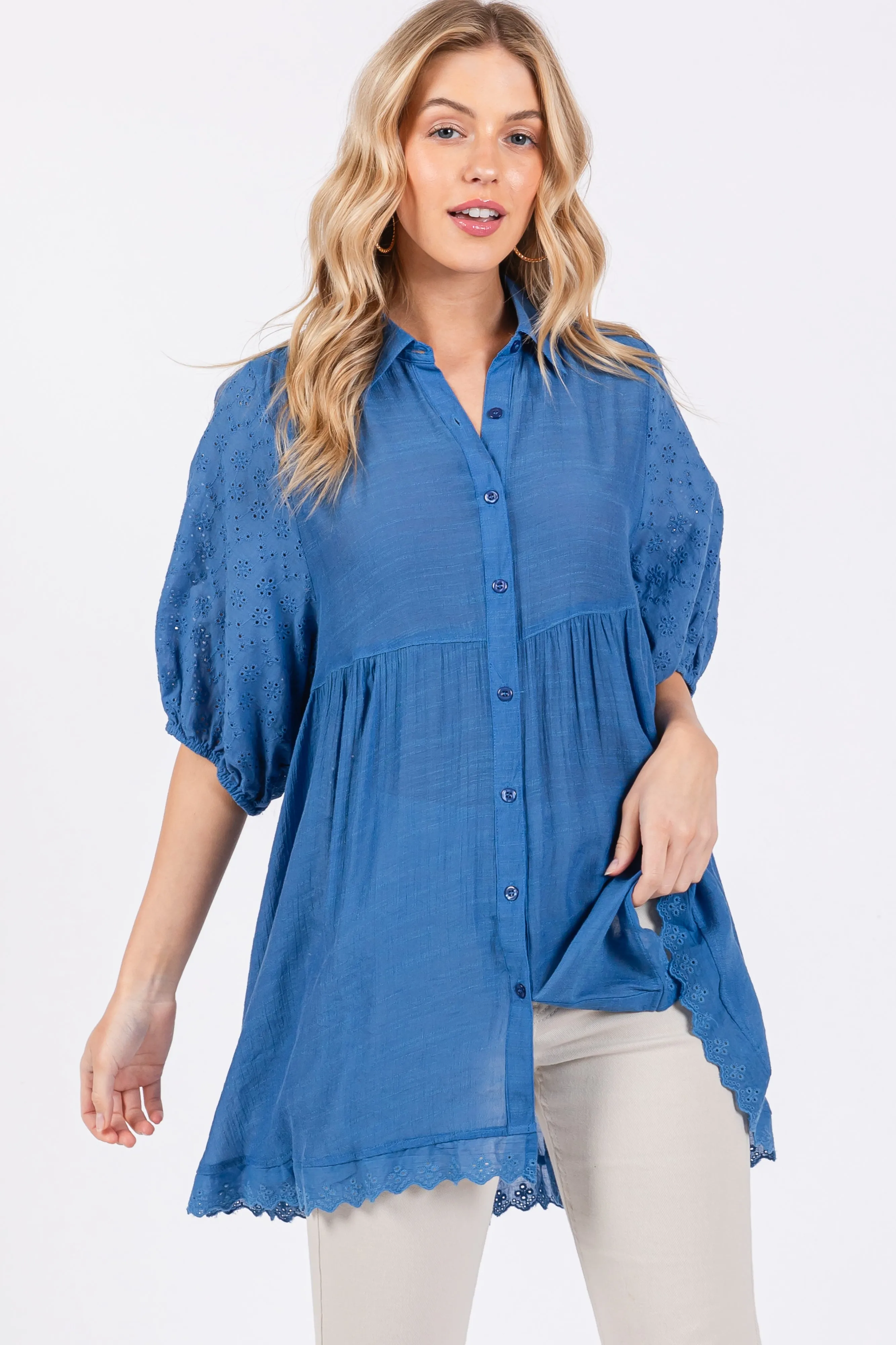 Blue Collared Lightweight Tunic sold by Pinkblush product image thumbnail 2