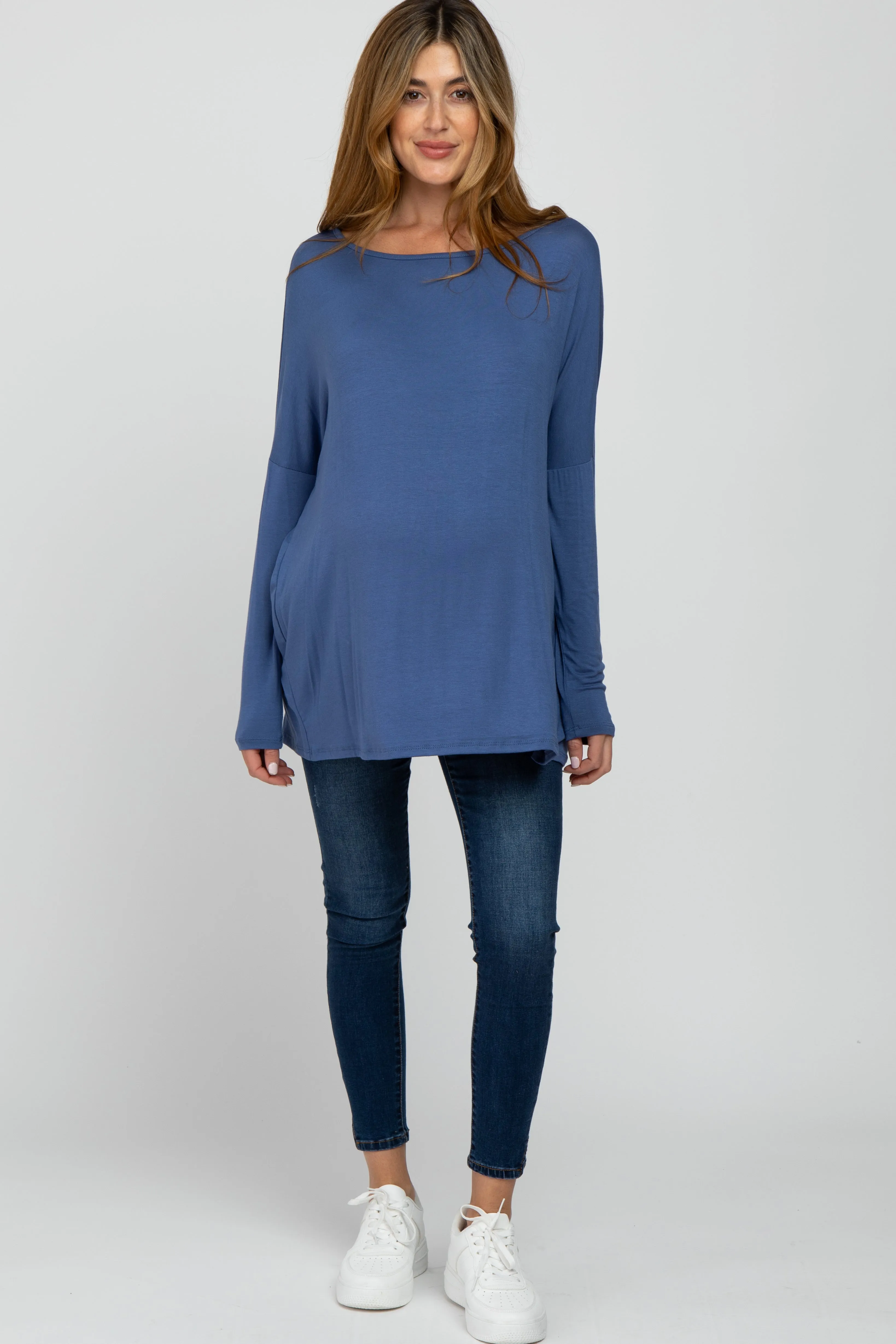Blue Wide Neck Maternity Long Sleeve Top sold by Pinkblush product image thumbnail 4