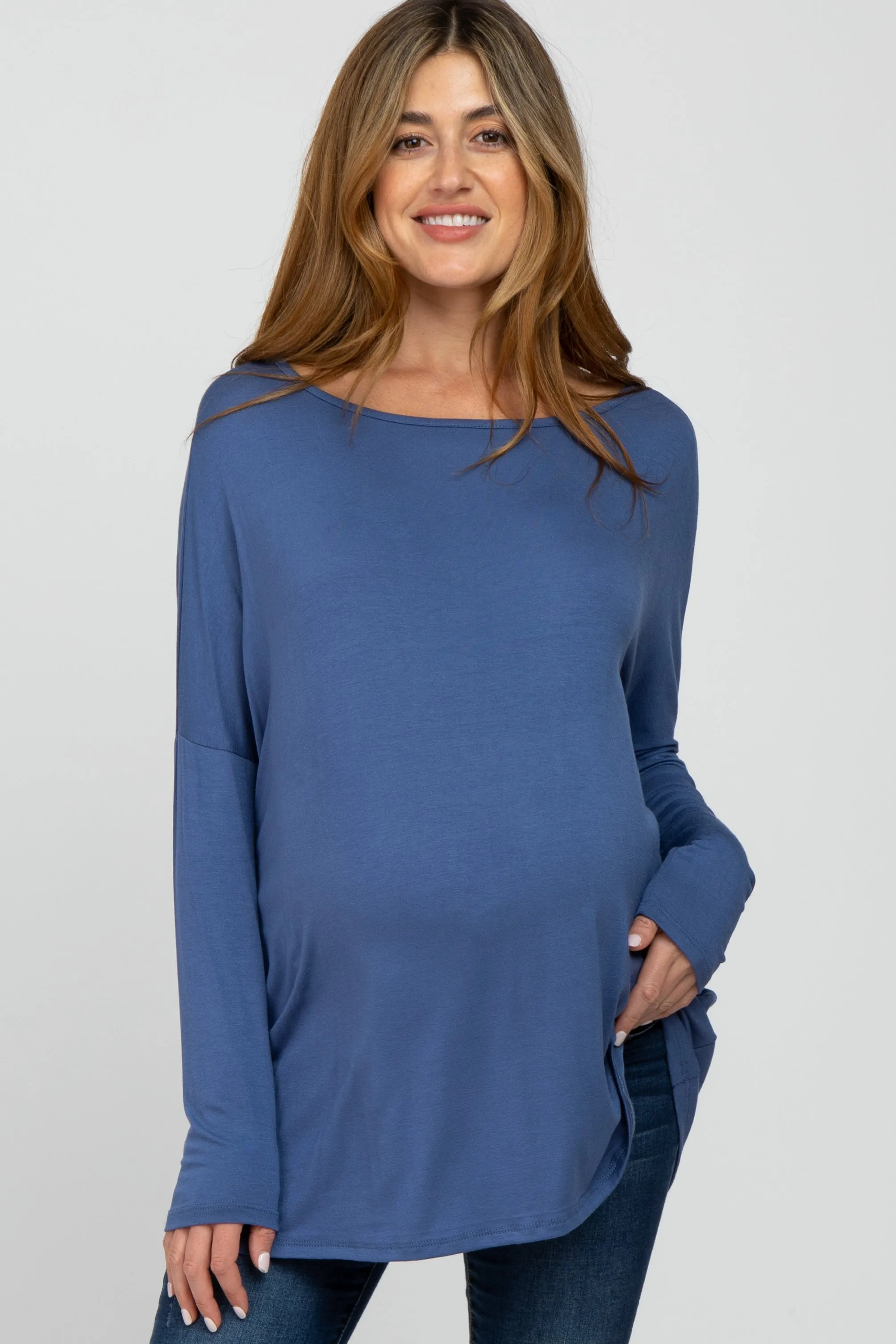 Blue Wide Neck Maternity Long Sleeve Top sold by Pinkblush