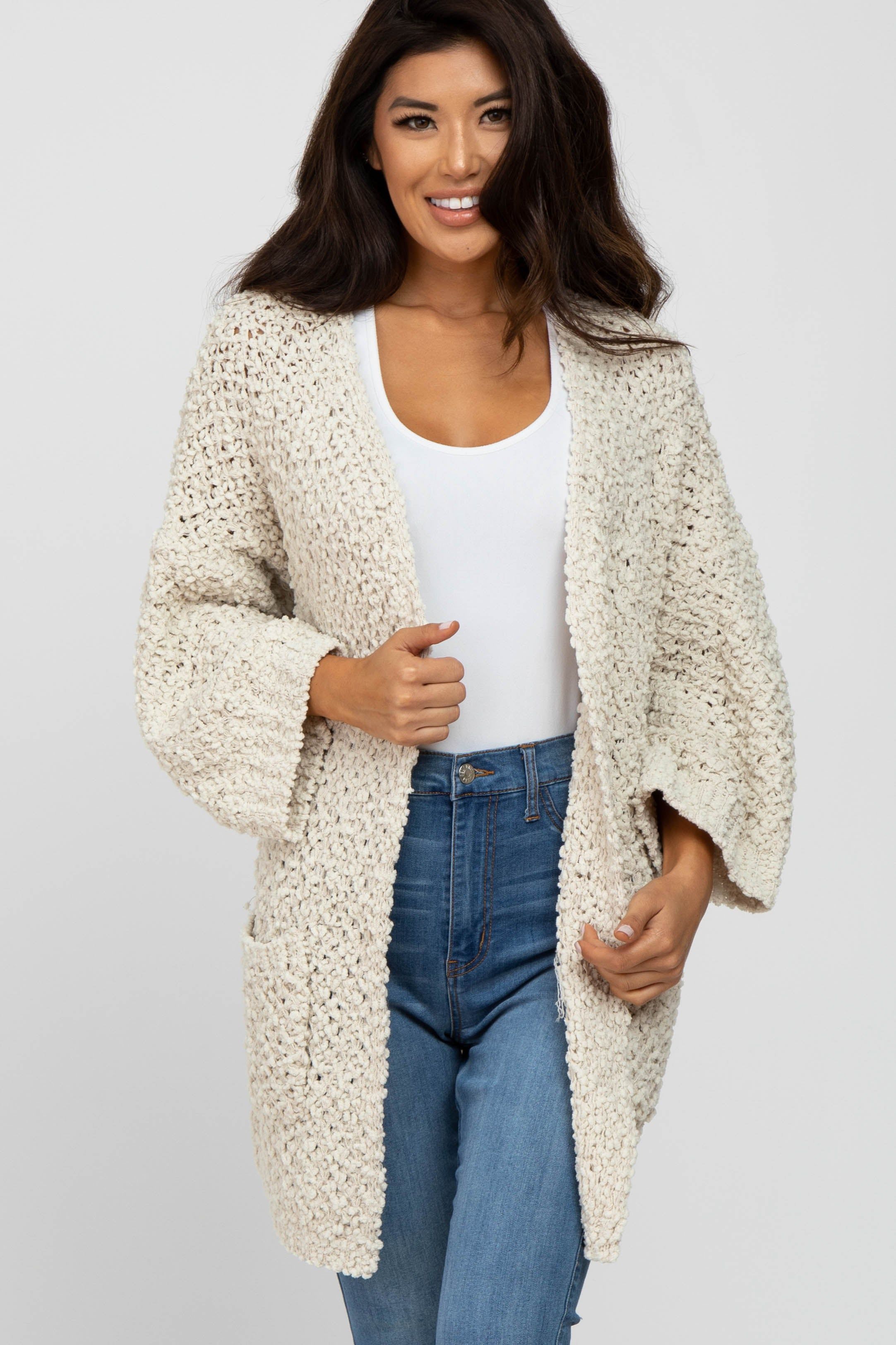 Beige Soft Popcorn Knit Cardigan sold by Pinkblush