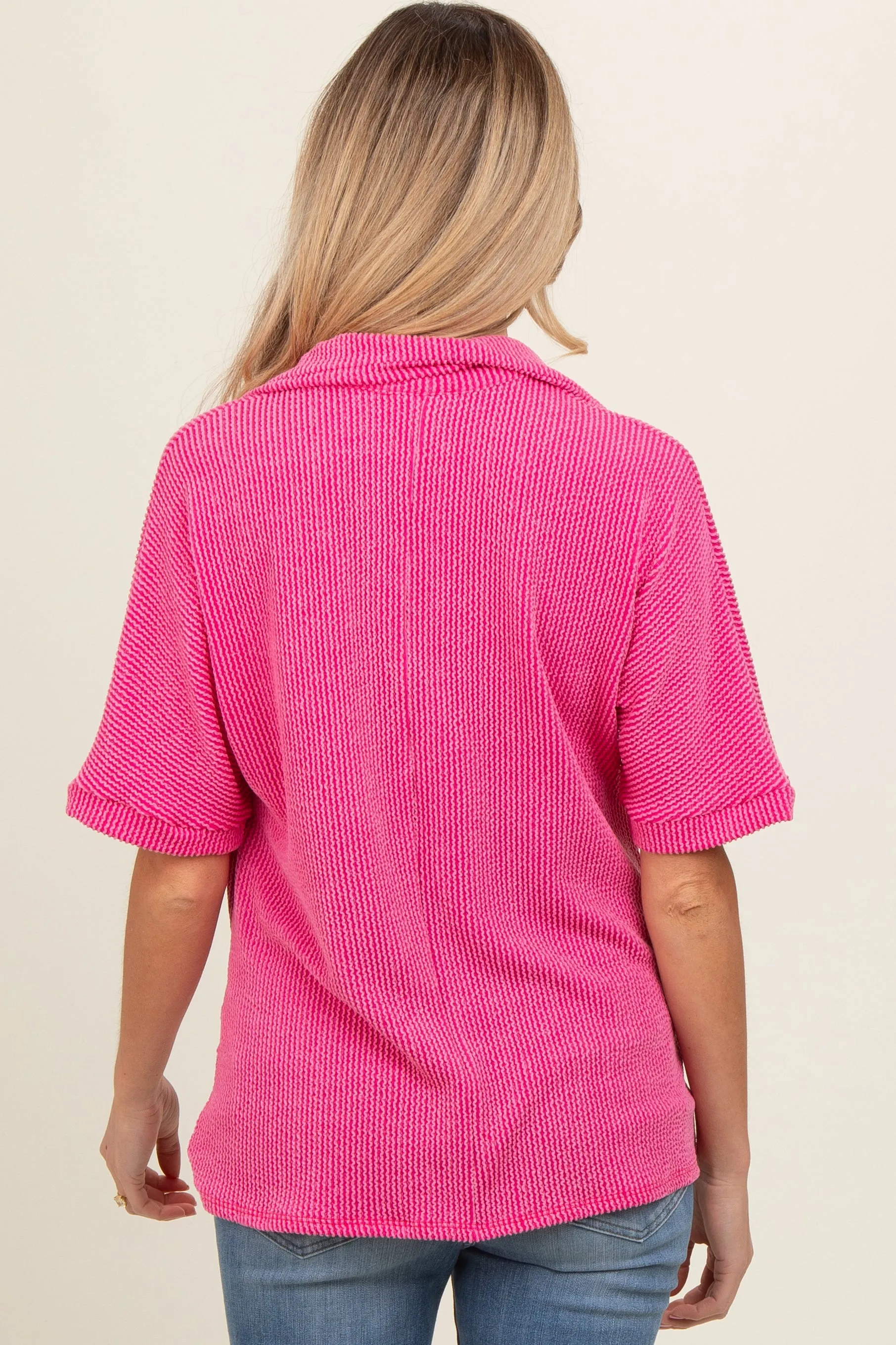Fuchsia Ribbed Collared Maternity Top sold by Pinkblush product image thumbnail 4